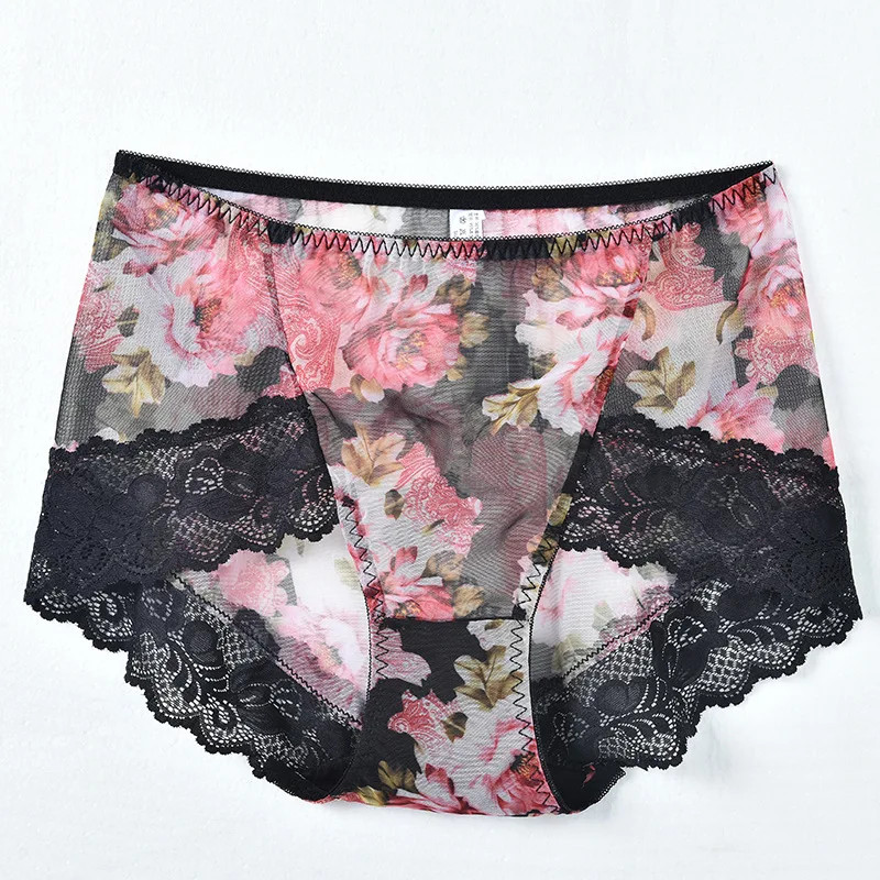 Mesh Lace Panties Mid Rise Womens Sheer Floral Panty Plus Size Underwear