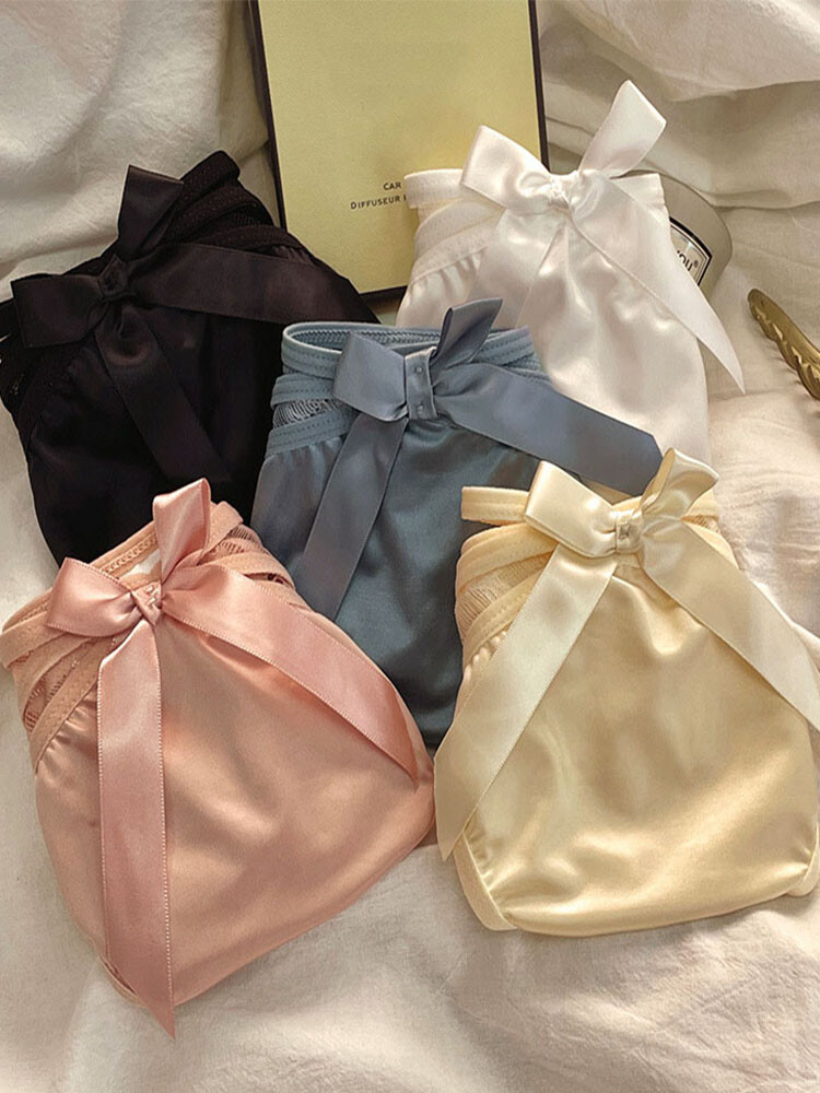 Women Ice Silk Antibacterial Underpants Satin Ruffle Panties Breathable Seamless