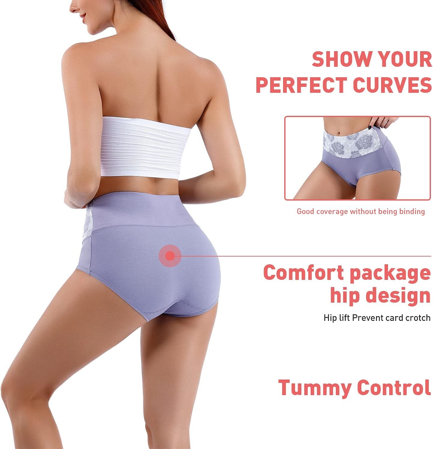 5Pack Womens High Waist Underwear Tummy Control briefs,Postpartum Cotton Panties