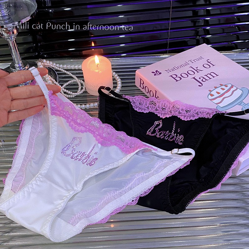 Women Sexy Sheer Brief Panties Silky Ice Silk Rhinestone Comfortable Underwear