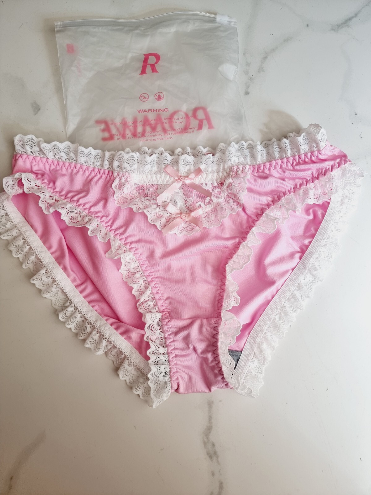 New Kawaii Pink Contrast Lace Bow Decor Panty Size