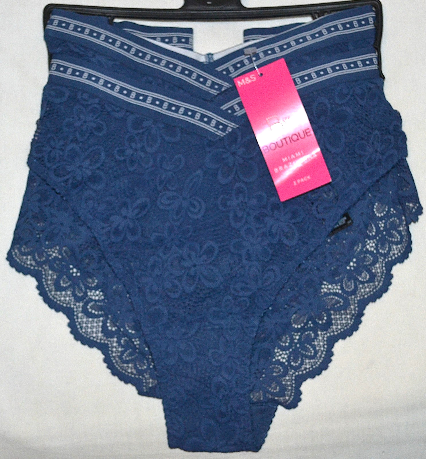LADIES M&S BOUTIQUE 2 PACK CLEO MIAMI BRAZILIAN KNICKERS SIZE XL 20-22 DARK BLUE