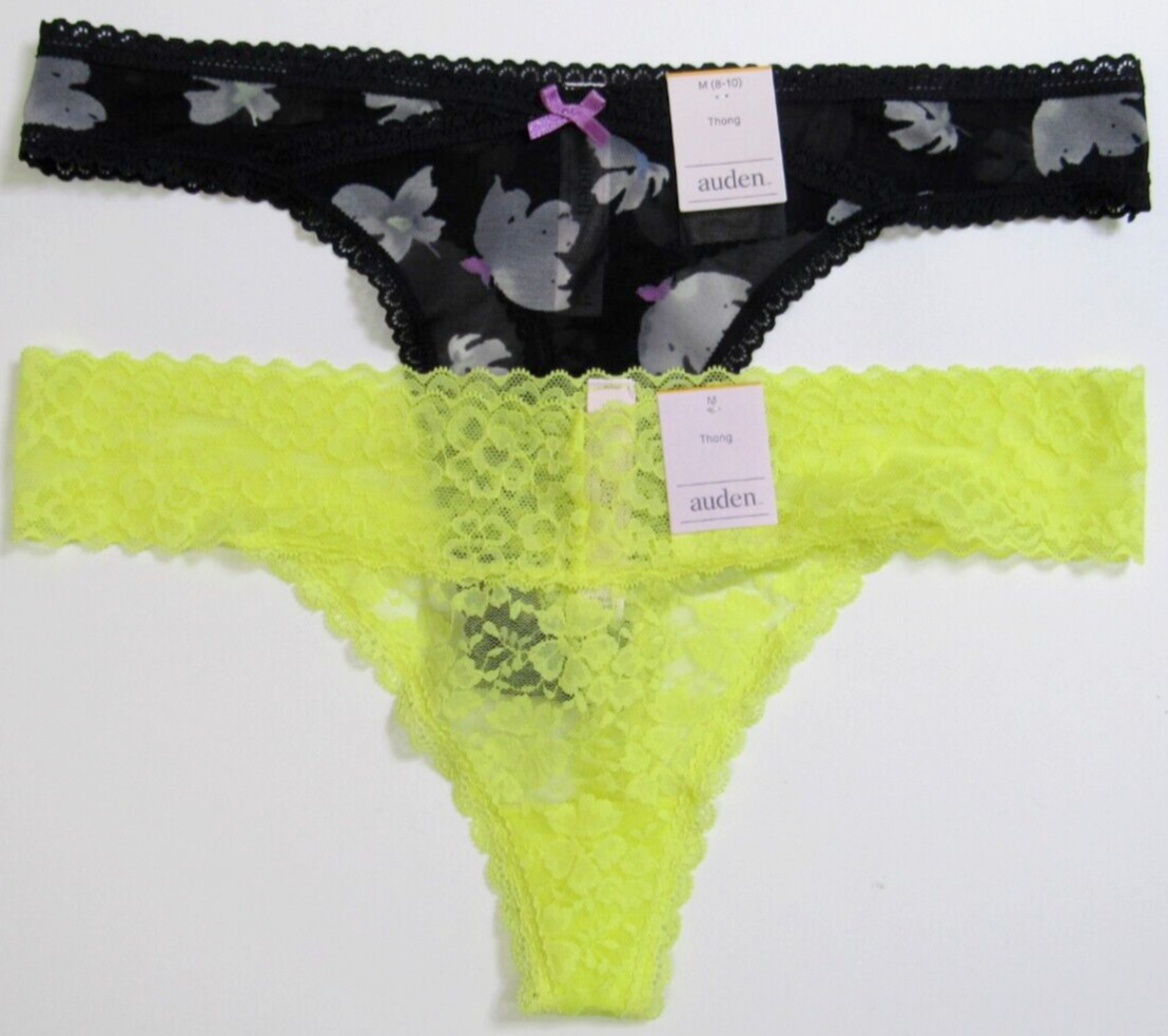 Auden Women’s Thong Variety 2 Pack Panties Size Medium (8-10)