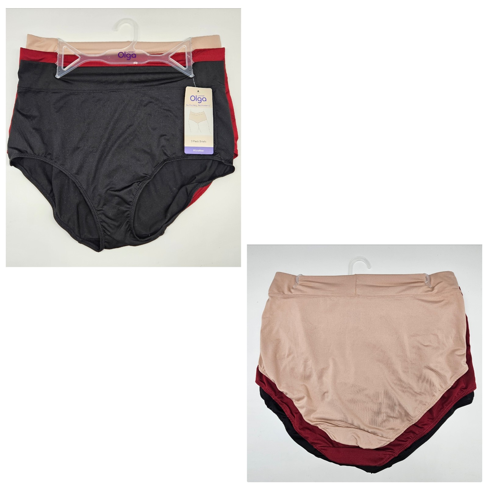 OLGA WARNERS 3 Pack Women’s Plus 1X 2X Microfiber Brief Panties Beige Red Black