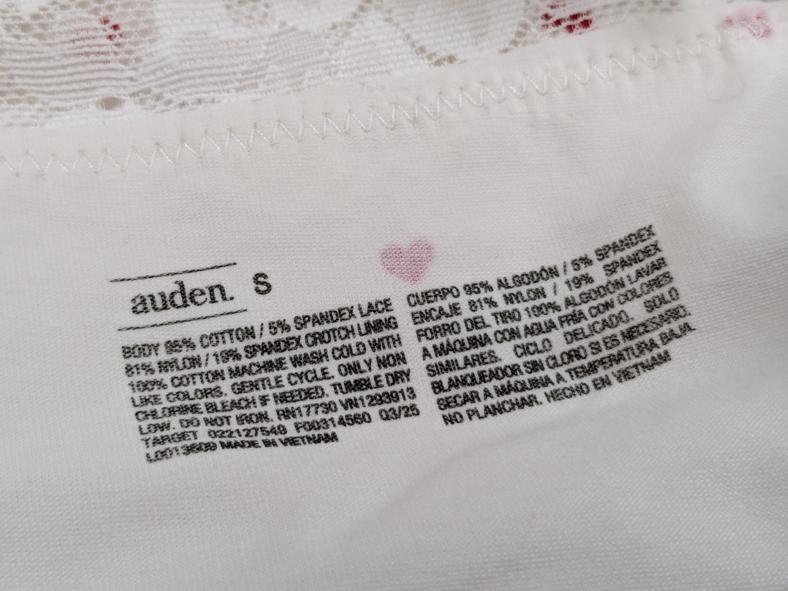Lot of 2 Auden Ivory Red Hearts Print Lace Trim Bikini Panties Size S (4-6) NWT