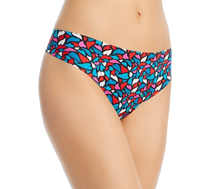 Aqua Intimates Heart Print Microfiber Thong Heart Print Size S 2127