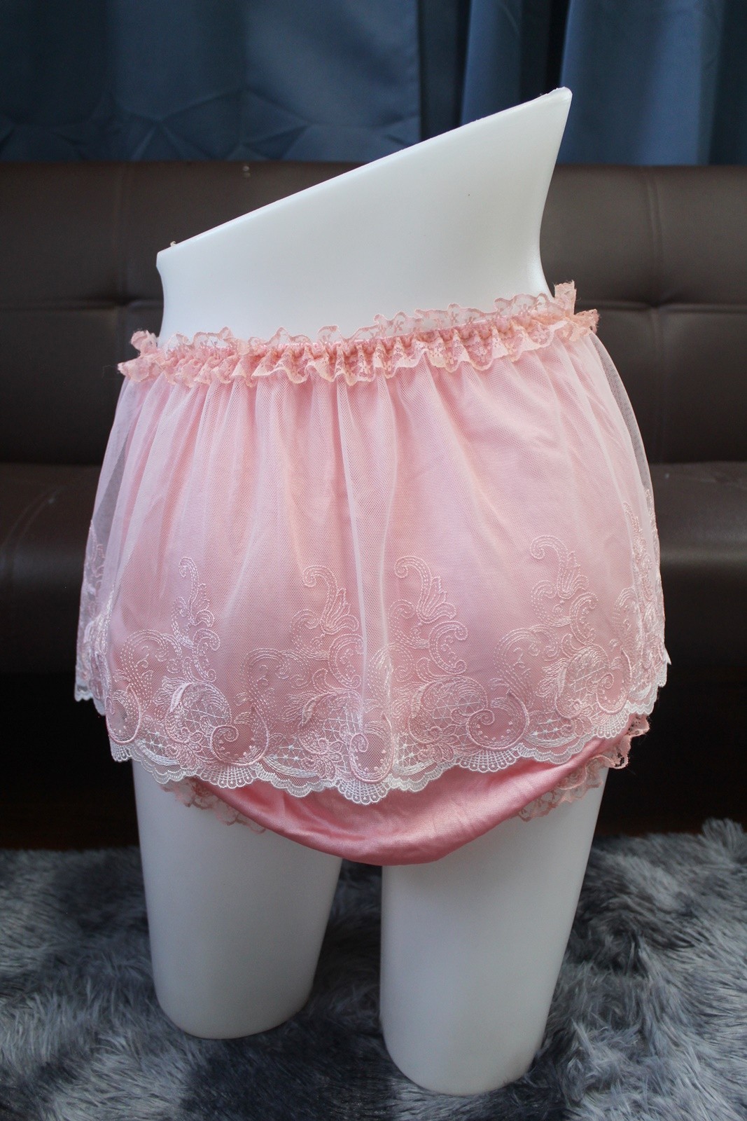 #A119 2XL/ElasticW.24-42″ Vintage Orange Nylon Full Brief Panties MiniLace Skirt