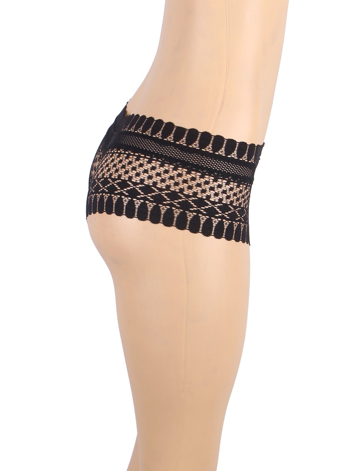 WOW BABE Black Pattern Lace Open Crotch French Knickers Panty Thong Size 20-22