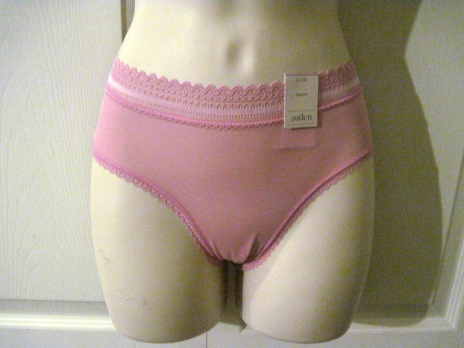 Auden Women XL Thong Panties Mauve Pink with Lace Trim Semi Sheer Fabric NWT