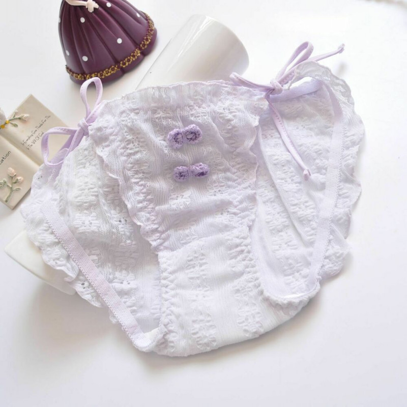 3pcs Womens Panties Ruffle Frilly Panties Bow Deco Straps Side Tie Panty Korean