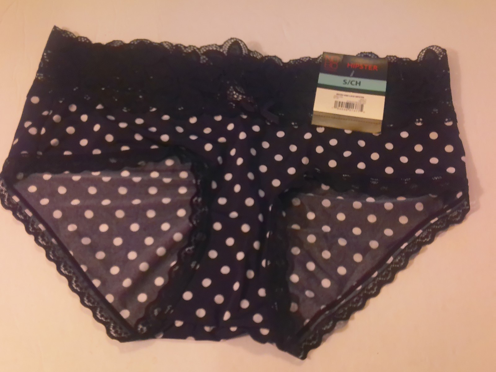 WM’S No Boundaries Micro Lace Hipster Panties Small Black Polka Dot NWT