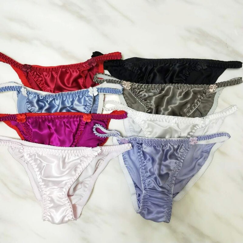 10 Pairs/lot Women’s 100% Silk String Bikini Silk Panties Sexy Bow SIZE: S – XXL