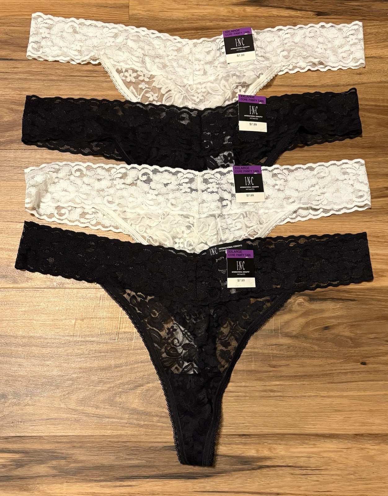 INC international concepts Plus Lace Thongs 4 Pair, 2 White / 2 Black, Size XXL