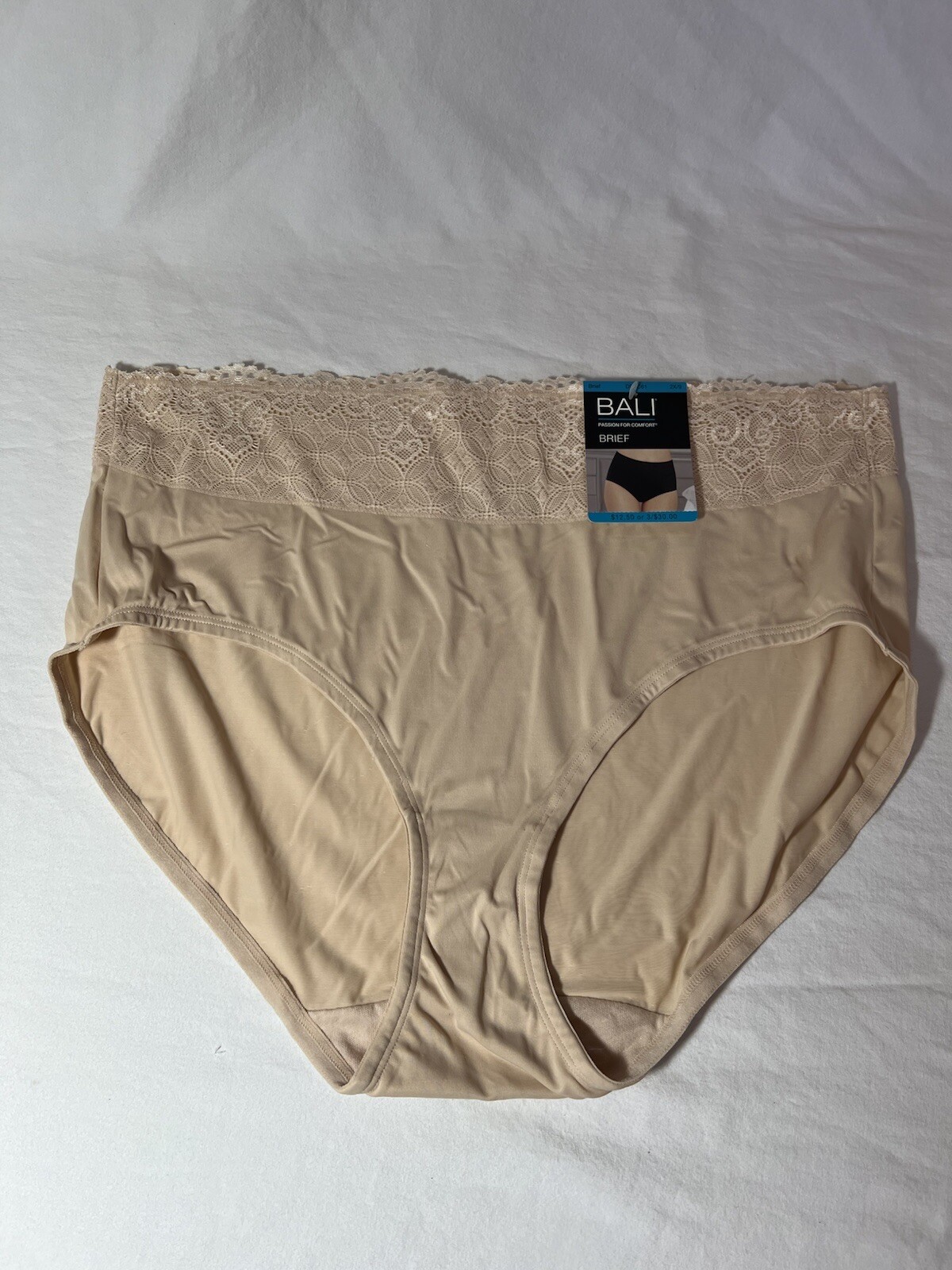 Bali Passion For Comfort Brief 2XL/9 Nude Lace Trim 78% Nylon 22% Spandex NWT
