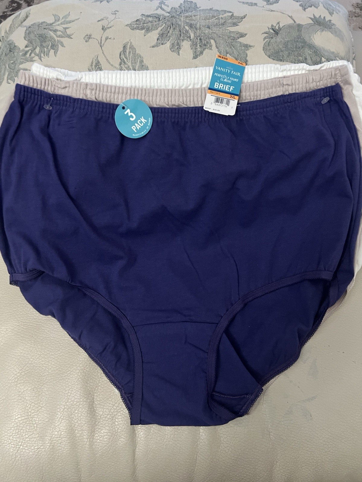 NEW! Women’s 3/Pk Vanity Fair Perfectly Yours Classic Cotton Brief 15320 Sz 7/L