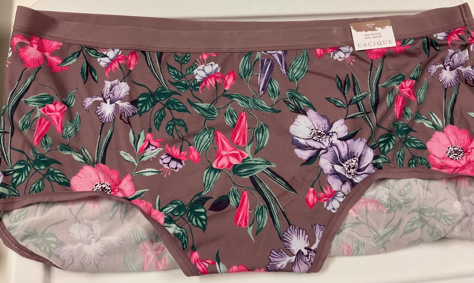 Lane Bryant Cacique Panty No Show Full Brief 22 24 Taupe Spring Wildflowers