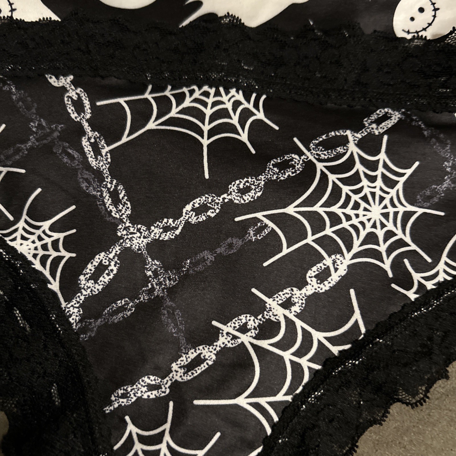 Morvia 3pk lace trim cheeky goth Emo panties L floral skull/ghost Web Lingerie