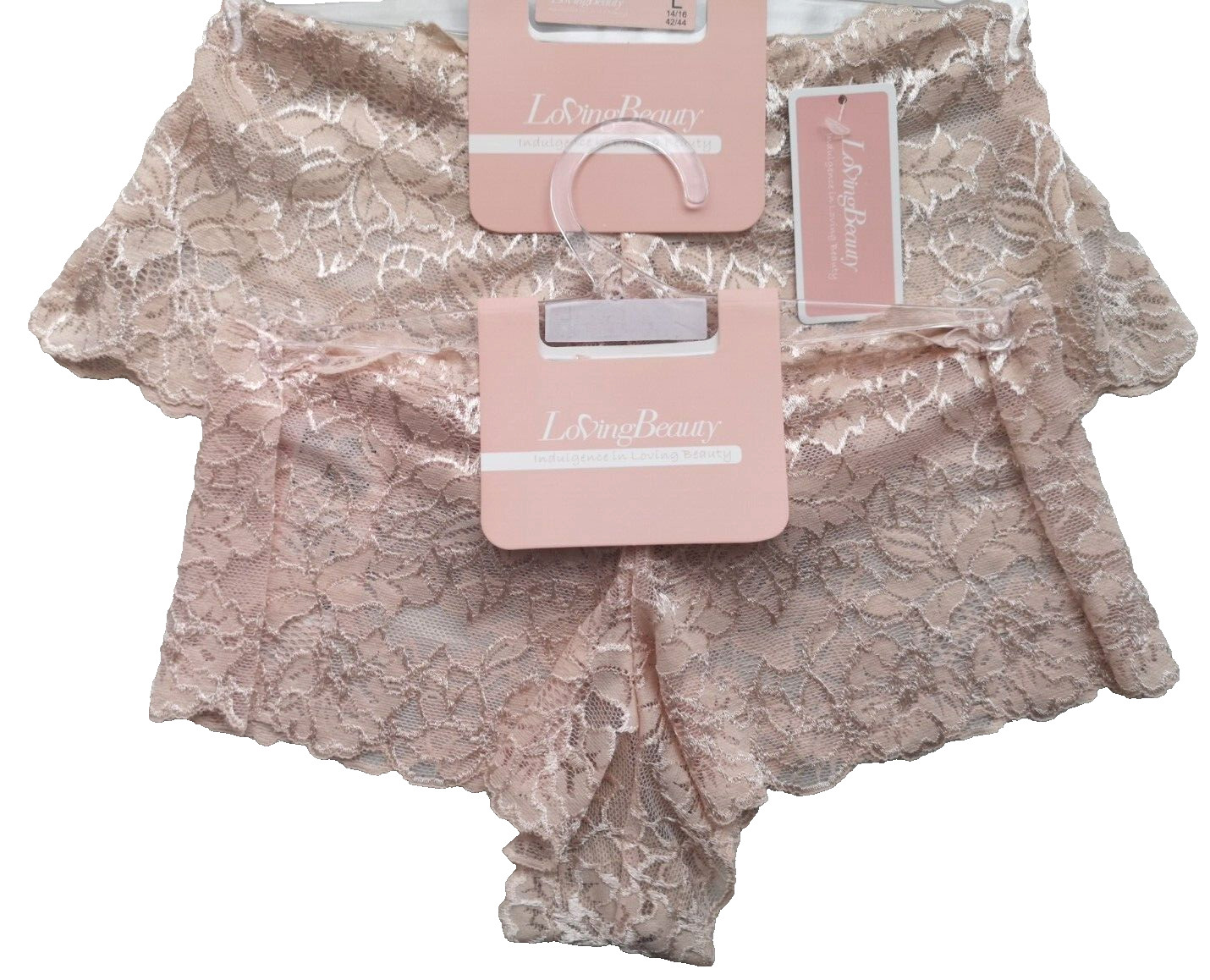 Ladies Loving Beauty Set of 2 Pretty Lace Sheer Knicker Shorts Size 14/16 (L)