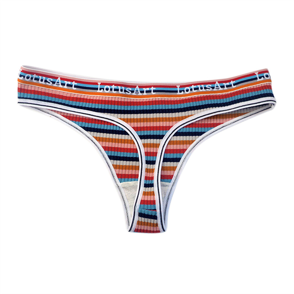 5PCS Women Sexy Rainbow Colorful Striped Cotton Panties Briefs Thongs Underwear