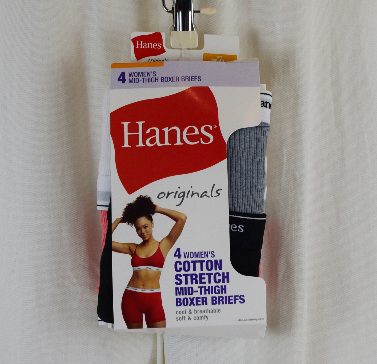 Hanes Originals Womens 4 PACKMid-ThighBoxerBriefStretch Assorted Colors Size 7/L