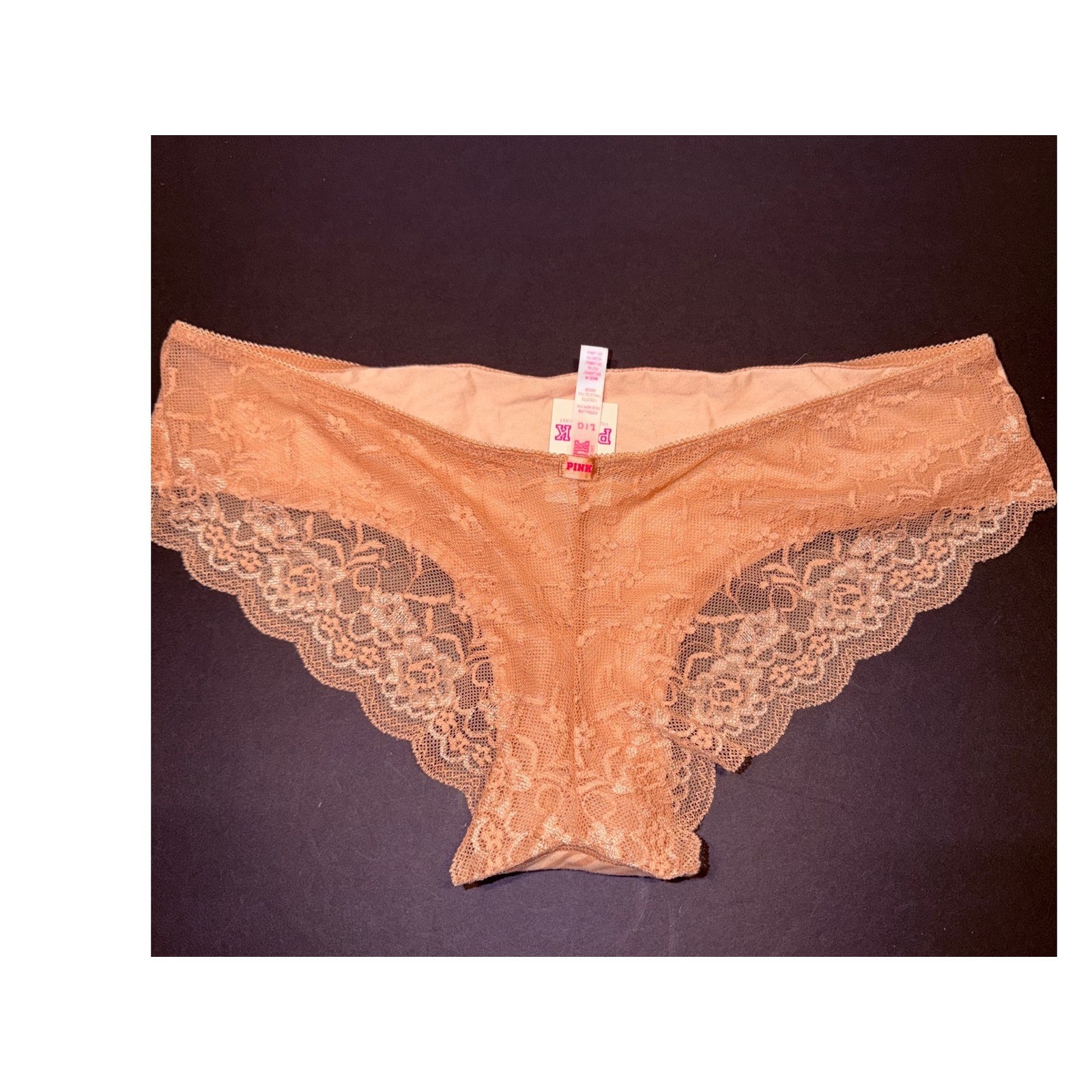 2 Victoria’s Secret PINK Panty Zebra Lace Hipster Black Lace Boyshort L