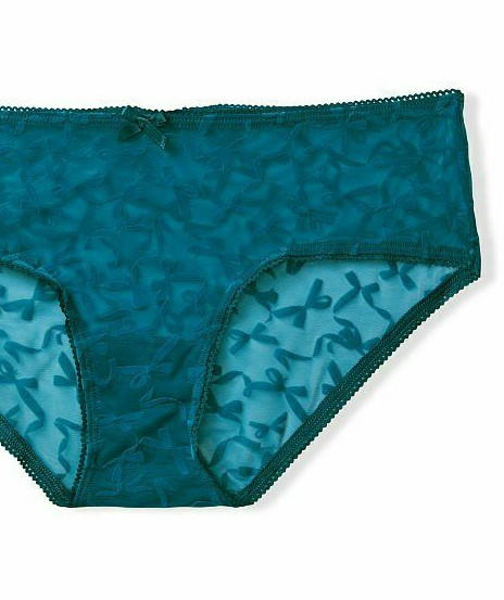 XXL Jade Turquoise Bow Ribbon Flocked Mesh Victorias Secret Hiphugger Pantie