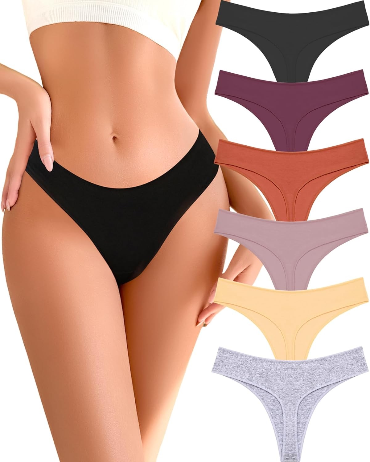 Women’s Cotton Thong Underwear Breathable Soft Stretch Sexy Panties Pack XS-XL