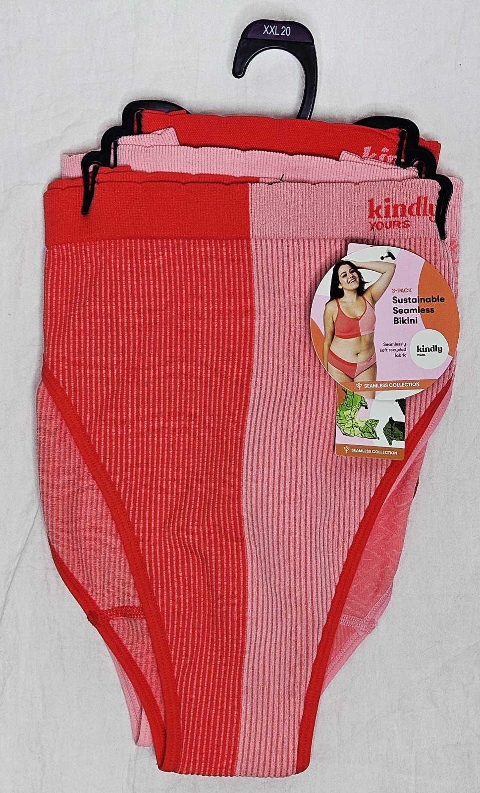 Kindly Yours Women’s Plus Ribbed Seamless Bikini Panty 3 Pack Red Pink 2XL (20)