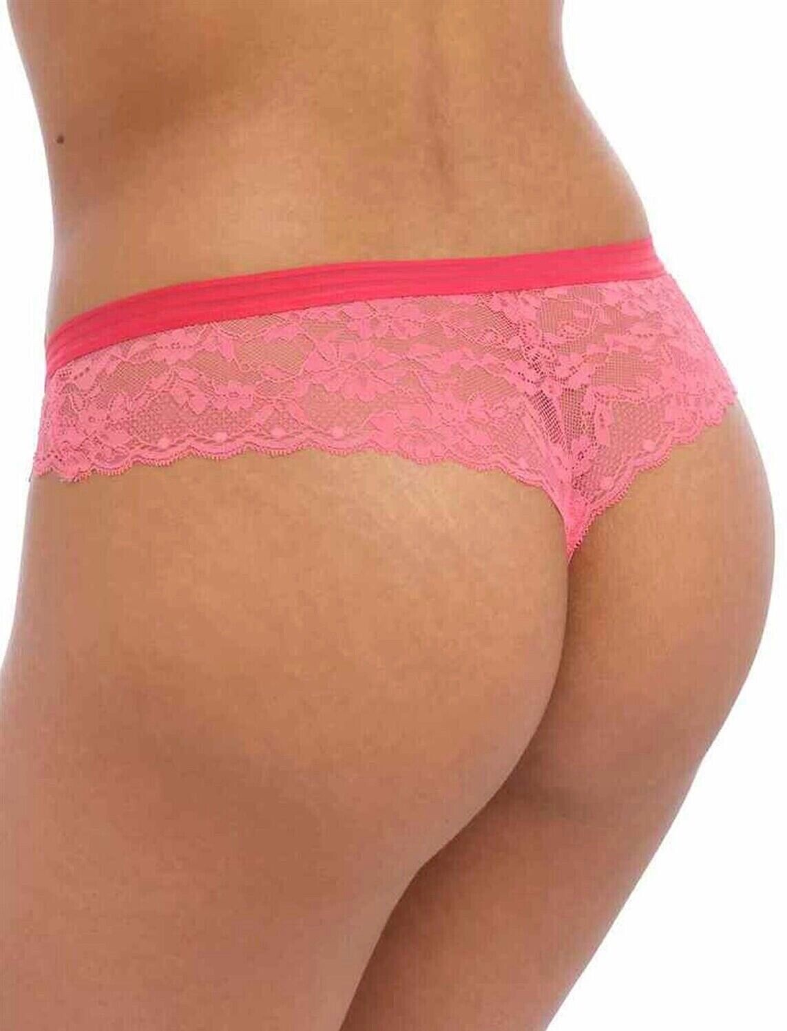 Freya Offbeat Brazilian Brief Pink Lace Size XL 16 18 Cheeky Knickers Red 5457
