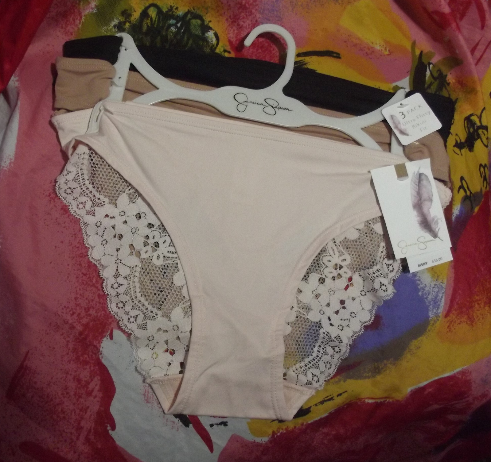 3 NEW JESSICA SIMPSON JS16986 PPK ULTRA FLIRTY LACE BACK DETAIL BIKINI PANTIES L