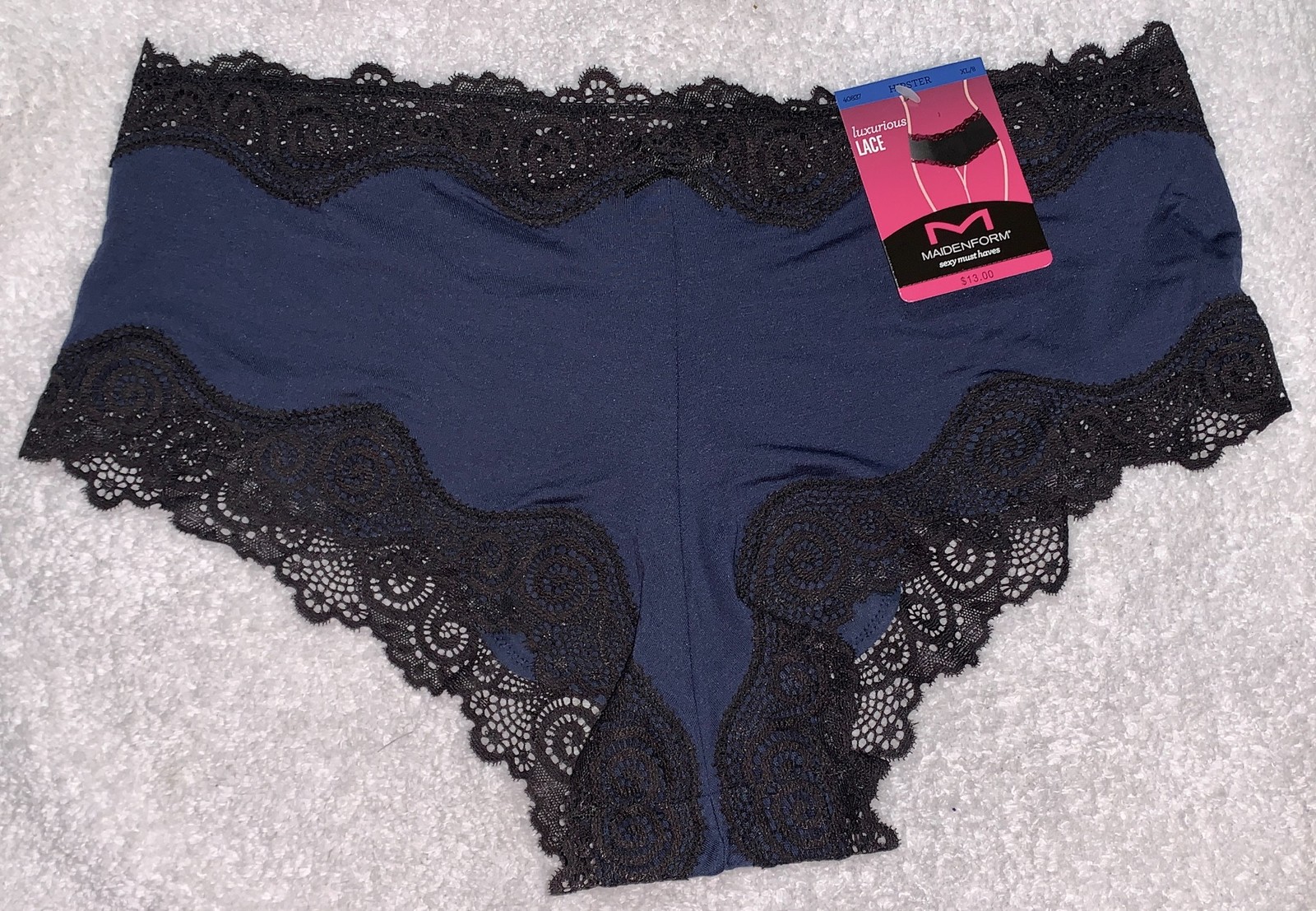 MAIDENFORM Scalloped Lace Trim Navy Blue Black Cheeky Hipster Panty Womens XL 8