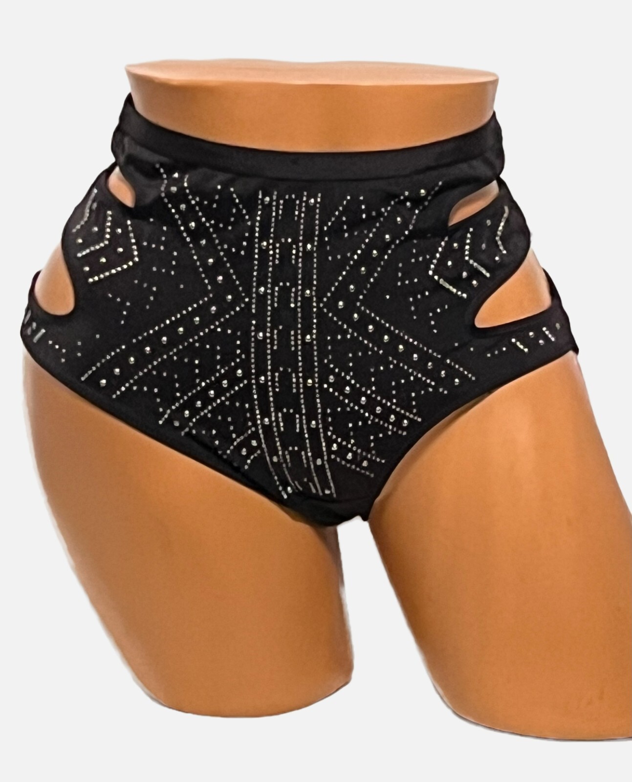 Brief High Rise Panties Black Medium Embellished Cut Out Hips