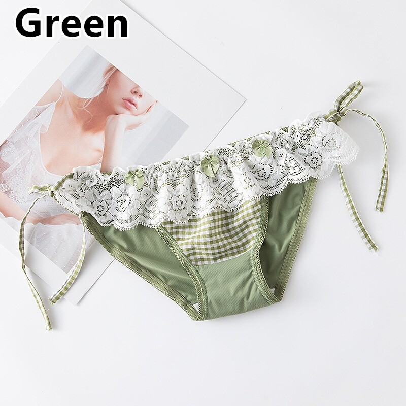 Princess Check Panties Lace Up Thong Underwear French Knicker Briefs Lolita Cute