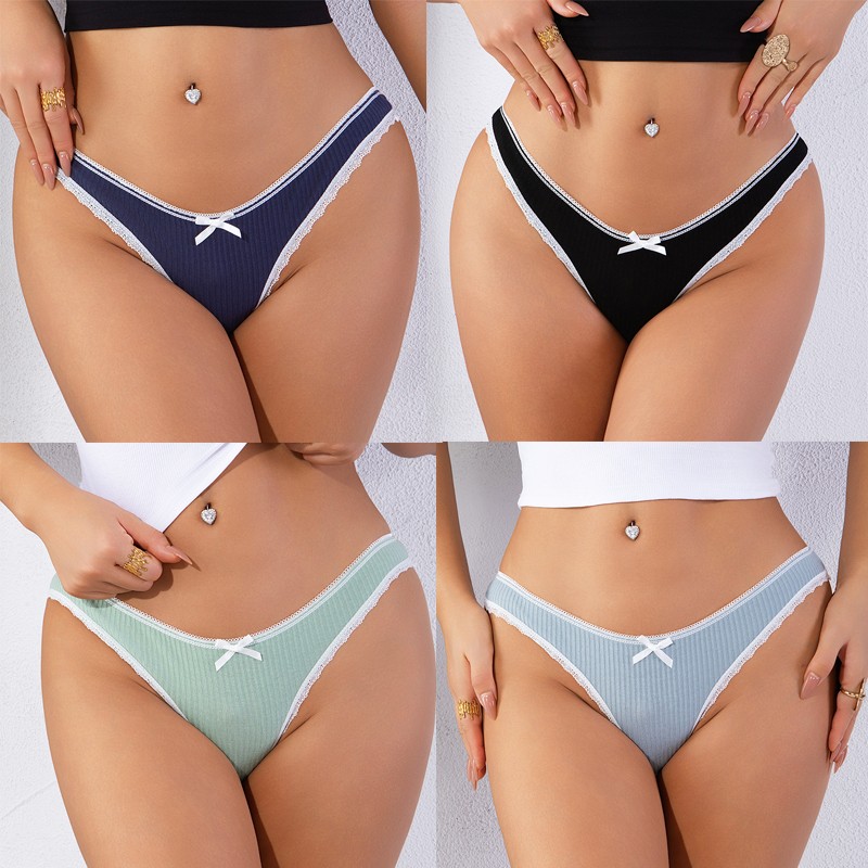 4 Pack Lot Sexy Womens G string Thong Panties Cotton Briefs Underwear Lingeries