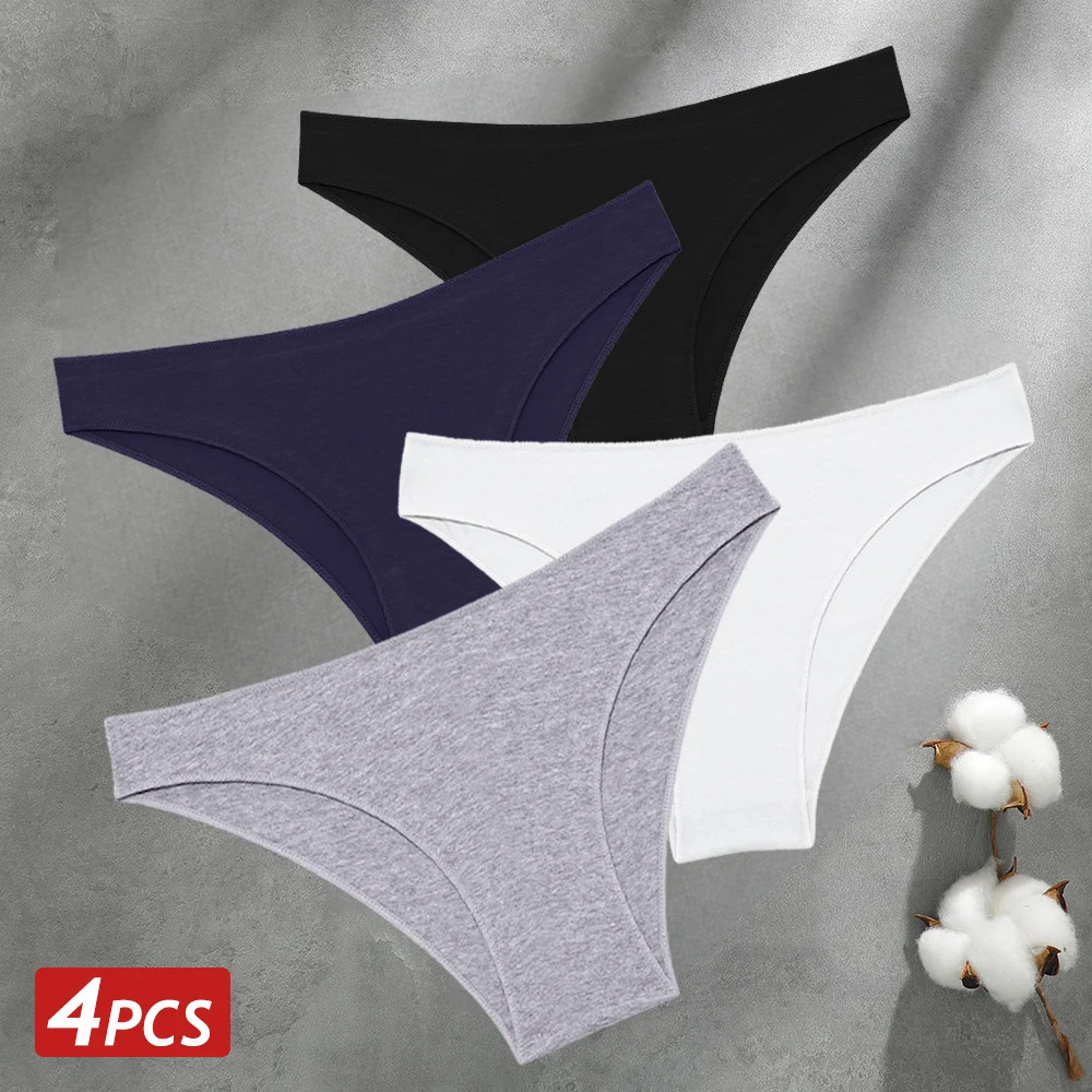4pc Seamless Cotton Panties Women Low Waist Briefs Stretch Breathable Lingerie