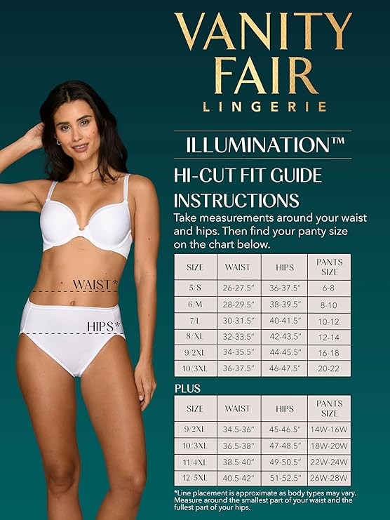 3 Pack Vanity Fair Illumination Hi Cut Panties 13108 White/Qtz/Beige Size 5-10