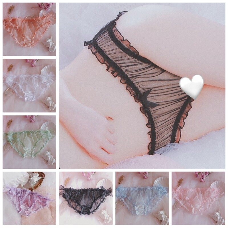 Women Girl Lolita Sheer Underwear Briefs Bow Pleated Frill Chiffon Knickers Sexy