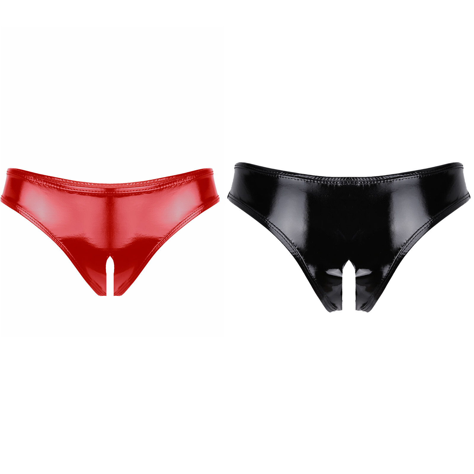 US Women Shiny Metallic Breifs Wet Look Open Crotch Underwear High Cut Knickers