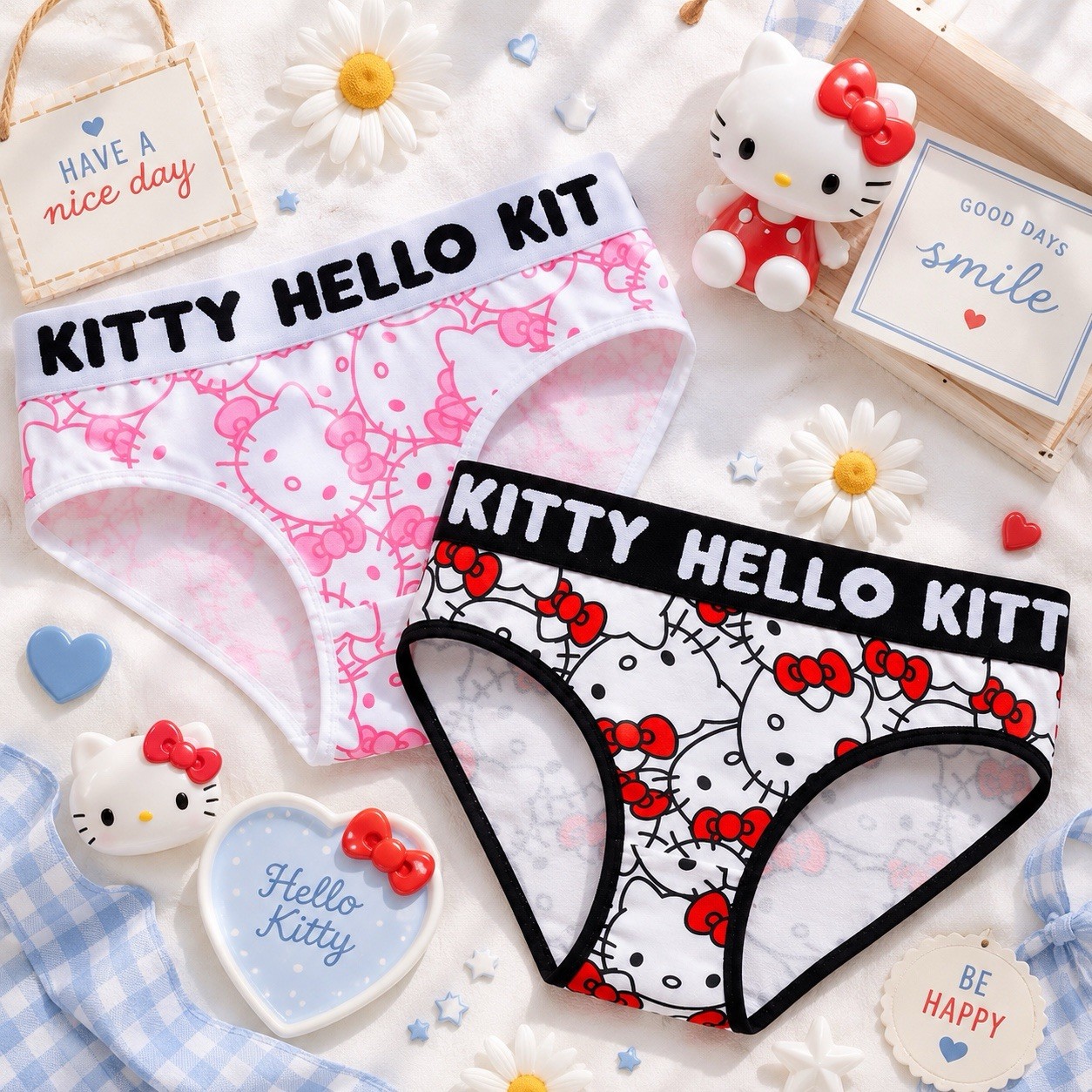 Women’s Teen Hello Kitty Bikini Panties Kawaii White/Black/Pink 2pk X-LARGE