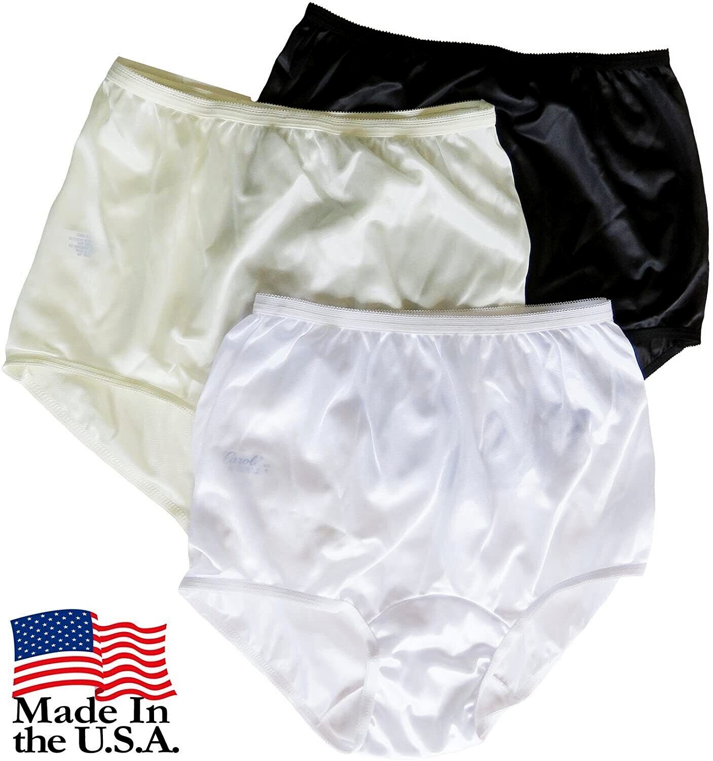 1 Ivory White or Black CAROLE NYLON BRIEF Panty Size 13 NEW ~ Made in USA ~