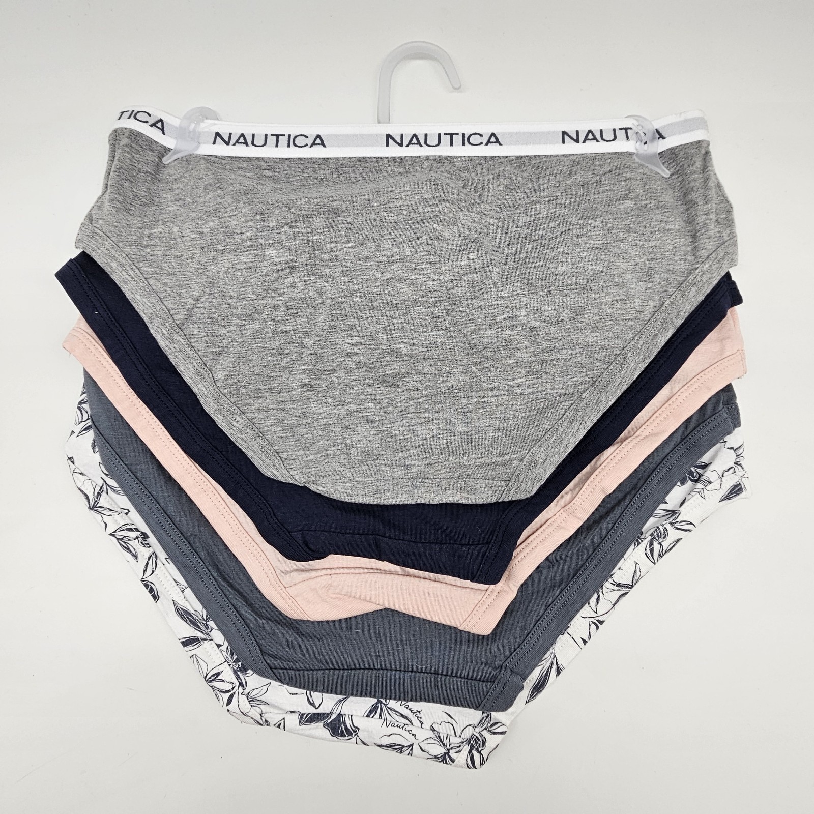 NAUTICA Women S M L XL 5 Pack Logo Cotton Hipsters Panties Gray Navy Beige White
