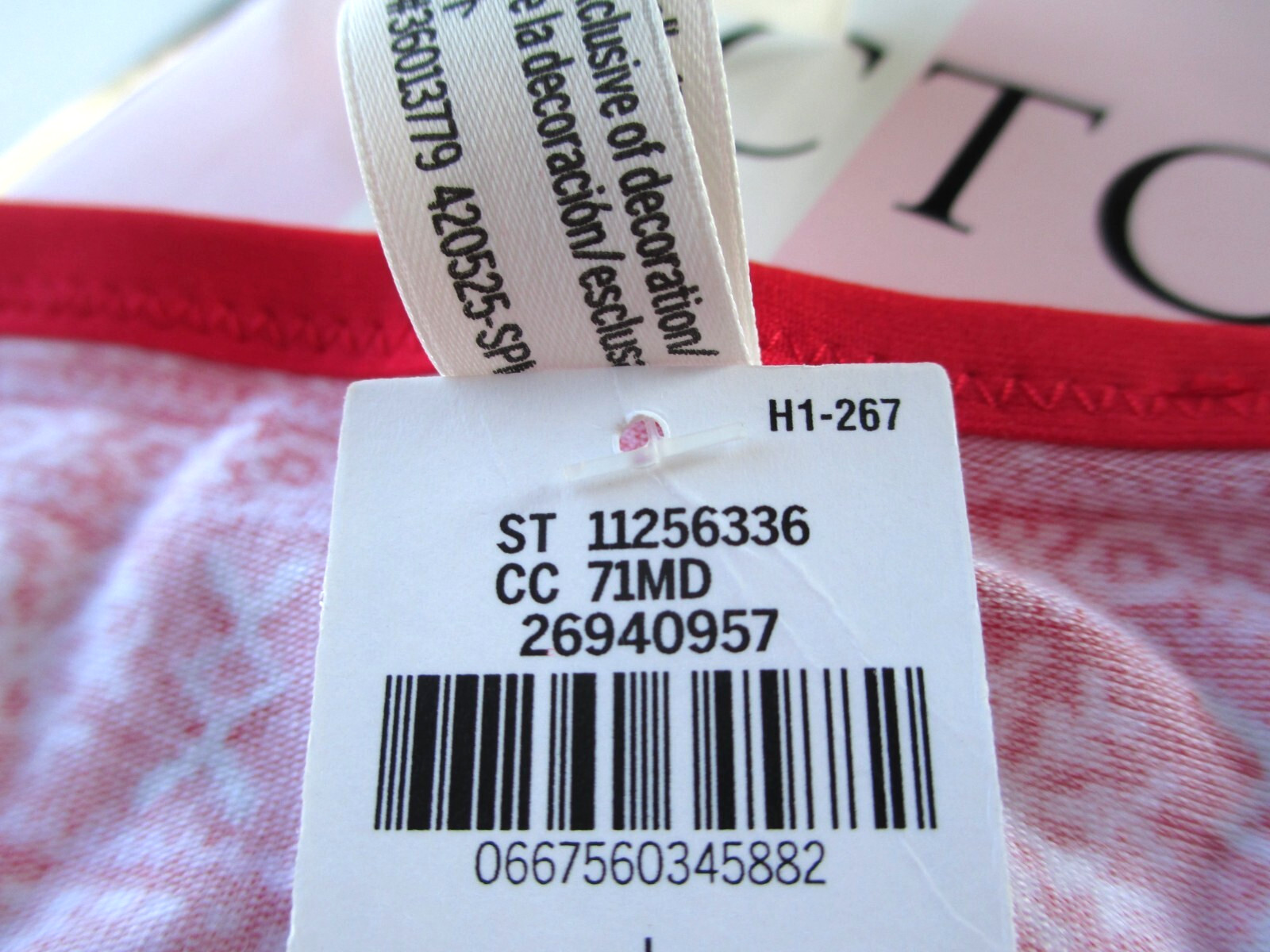 VICTORIA’S SECRET PINK Cotton V-String Thong Panty L Red Fairisle VS Velvet Trim