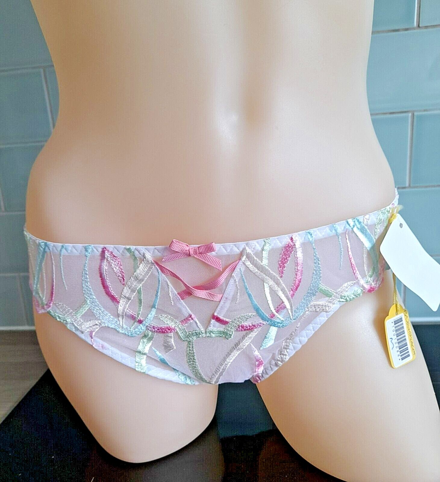 Barbara COTILLION Sheer Ivory Multi Embroidered High Leg Mid Rise Brief