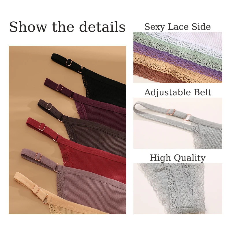 Low Waist Cotton Lace G String Panties Women’s Adjustable Strap Thong 8 Pcs