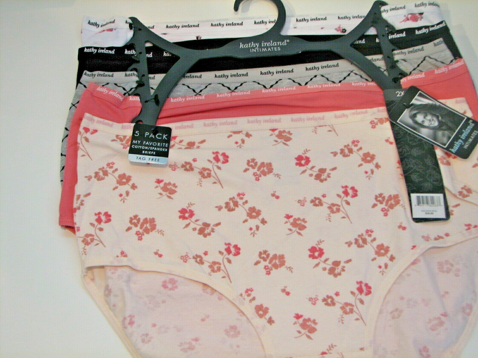 5 Pr. Plus Size Briefs Underwear Kathy Ireland Intimates Cotton Knit 2X