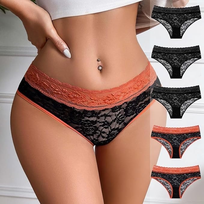 Womens Lace Bikini Panties 5 Pack Sheer Floral Stretch Midrise Everyday