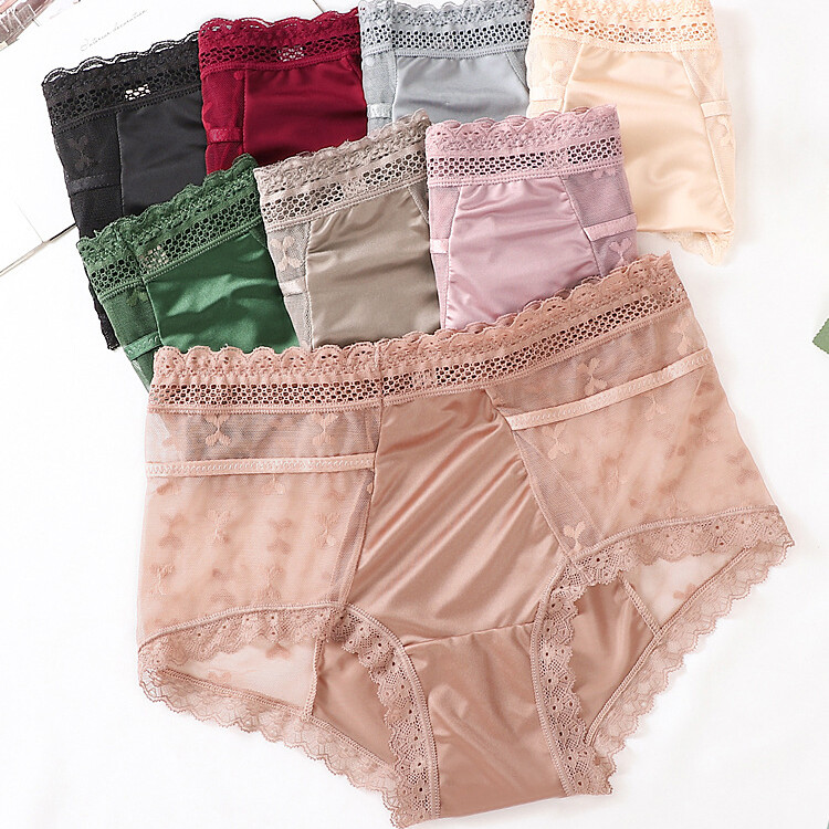 4 Pack Lot Sexy Womens Satin Panties Underwear High Waist Sheer Lace Lingeries