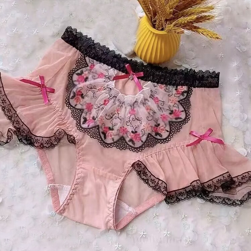 Princess Sweet Womens Girls Panties Briefs Sheer Underpant Embroidery Underwear