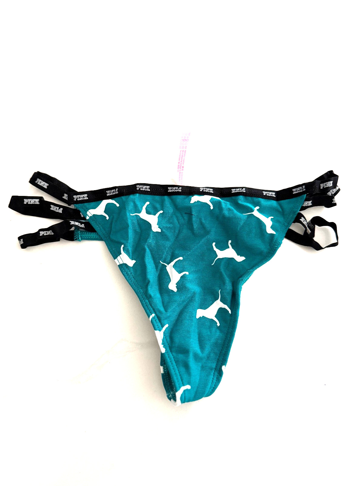 Victoria’s Secret PINK Sides Strappy Logo Thong Panty Teal Dog Logo