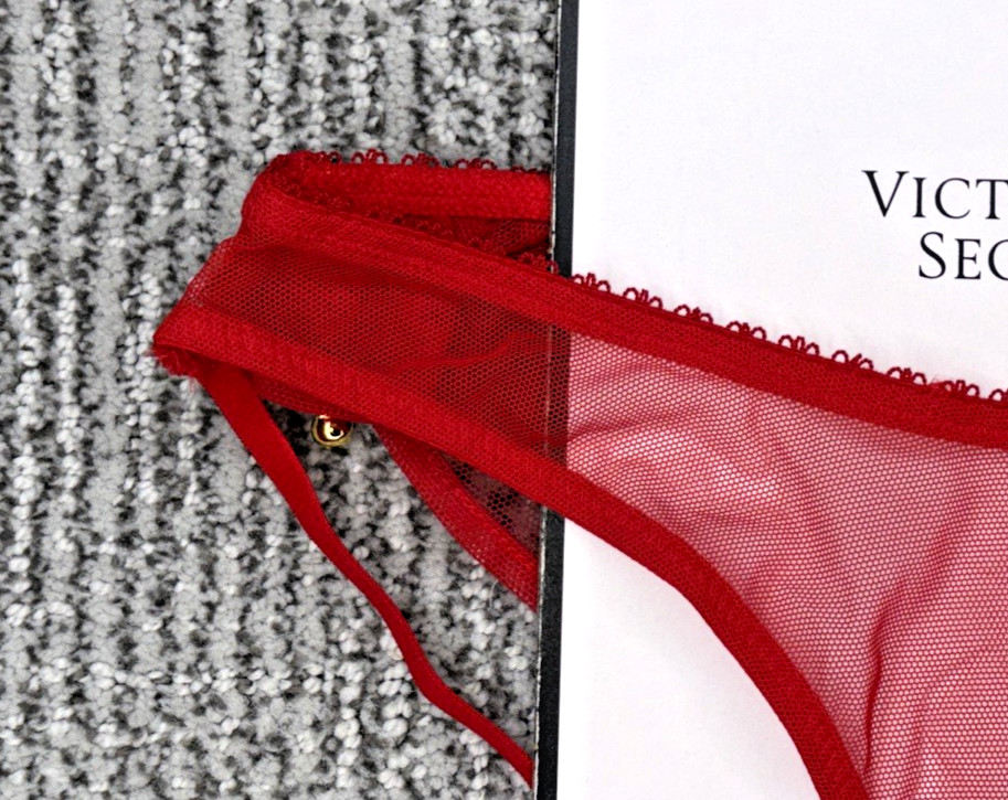 Victoria’s Secret Very Sexy NWT Small Red Jingle Bell Mesh Open Brazilian Panty